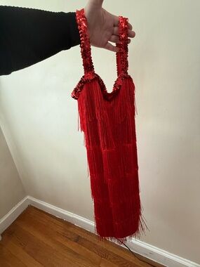 Red Sequin & Fringe Mini Dress